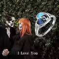 TOUPOP Sterling Silver Abalone Jack Skellington Sally Nightmare Rings-0-1