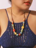 wholesale Ceramic Hippie Boho Colorful Round Beads Strand Necklace Bohemian Fashion Statement  for Women-0-4