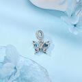 wholesale 925 Sterling Silver Butterfly Charm with Blue Abalone Shell and Cubic Zirconia for Bracelets Breast Cancer Awareness Jewelry Religious Animal Gifts for Women Mom Grandma-0-3