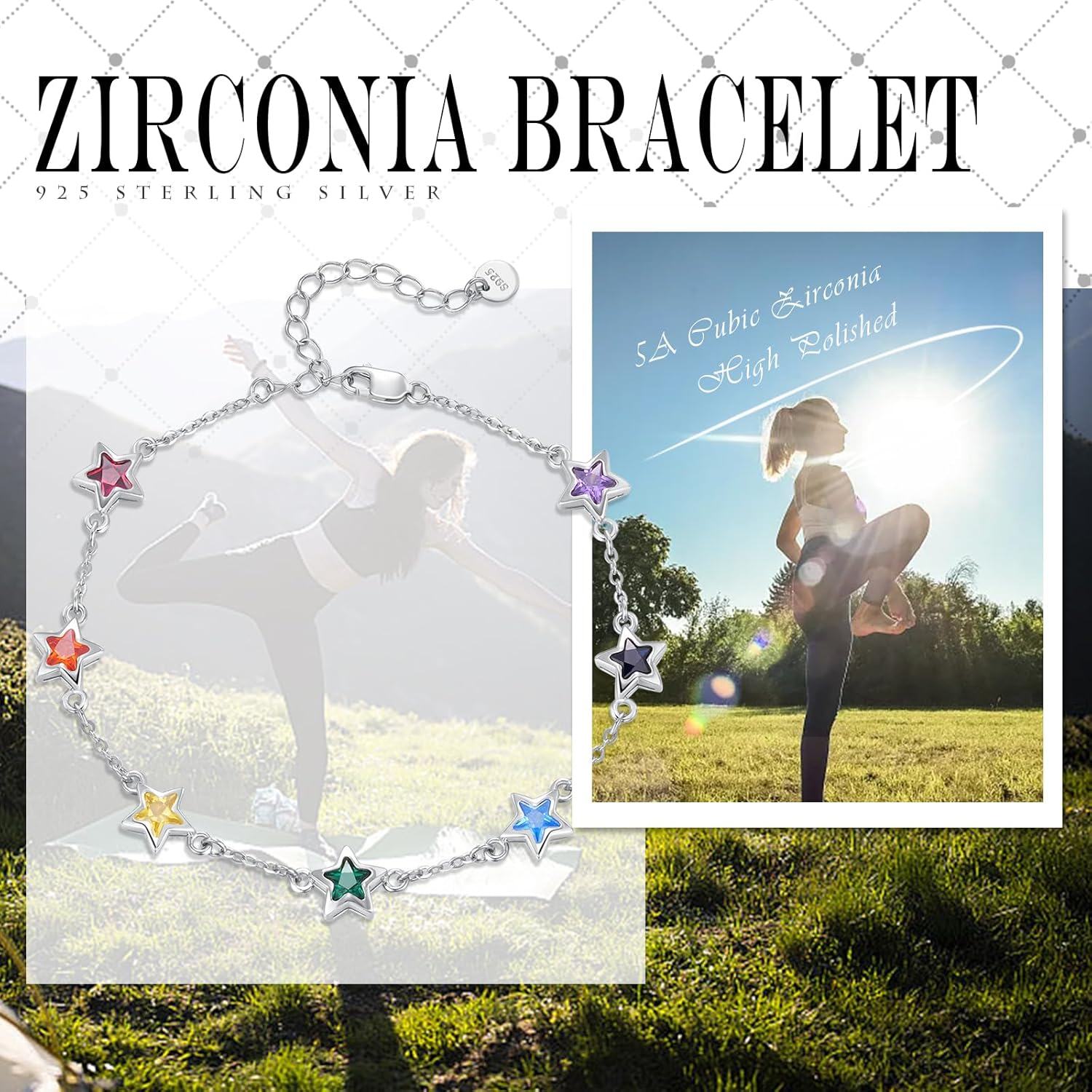 wholesale 925 Sterling Silver Square Multi-Color Stones 7 Chakras Yoga Bracelet for Women Wife Girlfriend-0-3