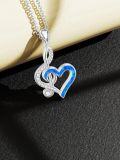 wholesale 925 Sterling Silver Blue Opal & Zirconia Heart Music Note Pendant Necklace - Adjustable 18-20 Chain-0-2