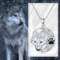 wholesale 925 Sterling Silver Wolf Head and Paw Print Charm Necklace - Gifts for Women & Girls-0-2