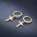 wholesale Gold Plated CZ Stone Cross Huggie Hoops for Women Men 925 Sterling Silver Minimalist Earings Lightweight Hypoallergenic Gift Idea-0-1