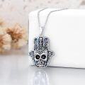 wholesale 925 Sterling Silver Skull Hamsa Hand Pendant with Abalone Shell and Lotus Flower Design on 18+2 Chain-0-1