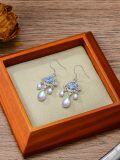 wholesale 925 Sterling Silver Blue Crystal Teardrop Moonstone Chandelier Earrings for Women-0-2