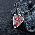 wholesale 925 Sterling Silver &  Knights Templar Cross Shield Pendant 26 Chain Armor of God Bible Verse Gift-0-3