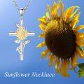 wholesale 925 Sterling Silver Sunflower Cross Pendant Necklace for Women-0-4