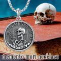 wholesale 925 Sterling Silver Memento Mori Skull and Hourglass Coin Pendant Necklace for Men Women 24 Chain  Set-0-2