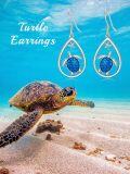 wholesale 925 Sterling Silver Blue Enamel Sea Turtle Teardrop Dangle Hook Earrings-0-3