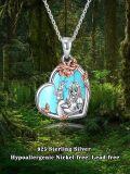 wholesale 925 Sterling Silver Heart-Shaped Alice in Wonderland Rabbit and Girl Pendant Necklace with Rose Gold Leaves & Black Enamel Background - Gifts for Women-0-11