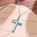 wholesale 925 Sterling Silver Blue Stone Inlay Cross Pendant Necklace - Vintage Bohemian Style Jewelry for Women Gifts-0-3
