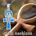 wholesale 925 Sterling Silver Blue Opal Celtic Knot Cross Pendant Necklace for Women and Men-0-5