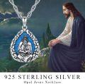 wholesale 925 Sterling Silver Blue Opal Jesus Pendant Necklace  for Men-0-5