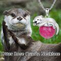 wholesale 925 Sterling Silver Pink Rhodonite Sea Otter Charm Necklace for Women Girls Gifts-0-3