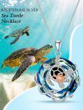 wholesale 925 Sterling Silver Turtle Pendant with Blue Swarovski Crystals and Rose Gold Accents - Gifts for Her-0-1