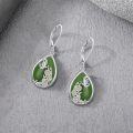wholesale 14K Gold Plated Sterling Silver Round Natural Jade Earrings for Women-0-14