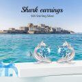 wholesale 925 Sterling Silver Heart-Shaped Blue Topaz Shark Stud Earrings-0-4