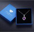 wholesale 925 Sterling Silver Purple Amethyst Round Pendant with Leaf Design Chain Necklace for Women-0-4