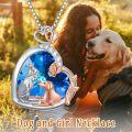 wholesale 925 Sterling Silver Blue Crystal Heart Dog & Rose Pendant Necklace for Women Girls  48cm Chain Length-0-2