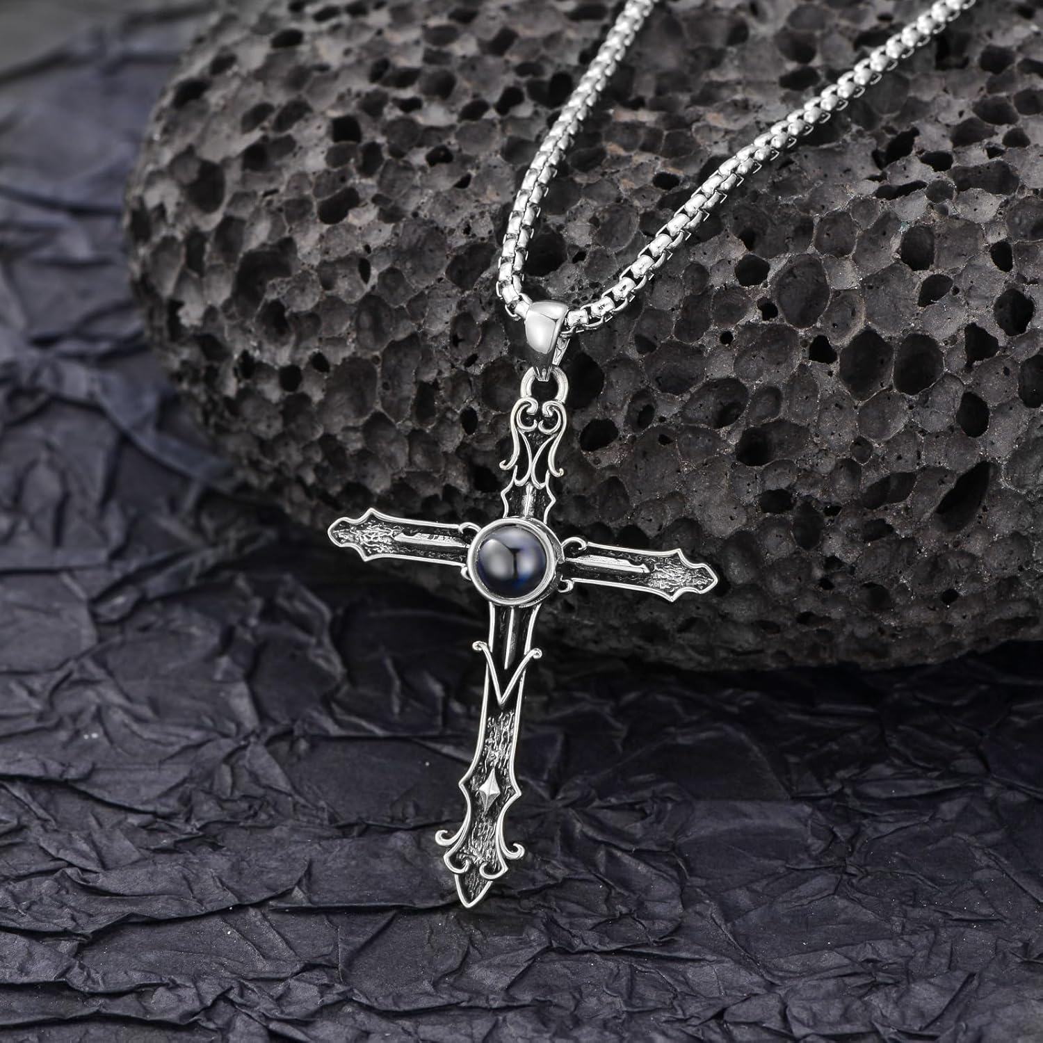 925 Sterling Silver Labradorite Stone Cross Projection Necklace for Women and Men Personalized Photo Pendant Elegant s-0-1