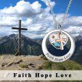 wholesale 925 Sterling Silver & Rose Gold Plated Faith Hope Love Heart Cross Pendant Necklace with Abalone Shell and Austrian Crystals-0-5