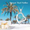 wholesale 925 Sterling Silver Palm Tree and Beach Scene in Ocean Waves Heart Pendant Necklace for Women-0-1