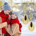 wholesale Sterling Silver Dragonfly Filigree Earrings with Black Onyx Drop Dangle-0-4