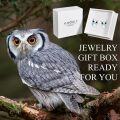 wholesale 925 Sterling Silver Owl Stud Earrings with Blue Moonstone and Black Cubic Zirconia Eyes-0-3