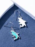 wholesale 925 Sterling Silver Blue Fire Opal Dolphin Shape Dangle Drop Earring Beach  for Women Girls-0-2