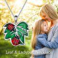 wholesale 925 Sterling Silver Red Enamel Leaf & Ladybugs Pendant Necklace for Women and Girls-0-5