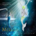 wholesale 925 Sterling Silver Green CZ Mermaid Pendant Necklaces for Women Sea Life Gifts-0-4