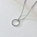 wholesale 925 Sterling Silver Circle Pendant Necklace with Hammered Texture and Chain for Women Men  45cm Length-0-3