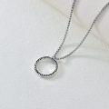 wholesale 925 Sterling Silver Circle Pendant Necklace with Hammered Texture and Chain for Women Men  45cm Length-0-3