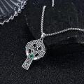 wholesale 925 Sterling Silver Claddagh Celtic Cross Emerald Green Stone Pendant Necklace  Norse Viking Irish Jewelry for Men Women 48cm Chain Length-0-4