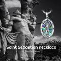 wholesale 925 Sterling Silver St Sebastian Protect Us Pendant with Abalone Shell and Crosses on Beaded Chain - 34 Total Length-0-4