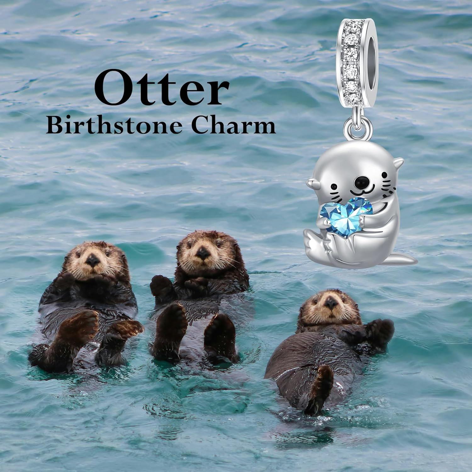 925 Sterling Silver Birthstone Otter Charm Bead for Jewelry Making  Char-0-3