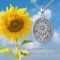 wholesale 925 Sterling Silver Custom Photo Engraved Oval Sunflower Locket Pendant Necklace for Women-0-4