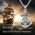 wholesale 925 Sterling Silver Anchor Crucifix Necklace for Men Women Catholic Jesus Christ INRI Pendant Chain Religious s 47cm/18.3in Long  Box Link Chains-0-1