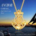 wholesale Gold 925 Sterling Silver Anchor Compass Pendant Necklace  - Nautical Navy Protection  for Men 24+2 Rolo Chain-0-5