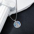 wholesale 925 Sterling Silver Round Blue Opal St Joseph Pray for Us Medal Pendant Necklace-0-3