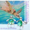 wholesale 925 Sterling Silver Sea Turtle Stud Earrings with Iridescent Scales and Black Eyes - Ocean Themed Jewelry for Women & Girls-0-4