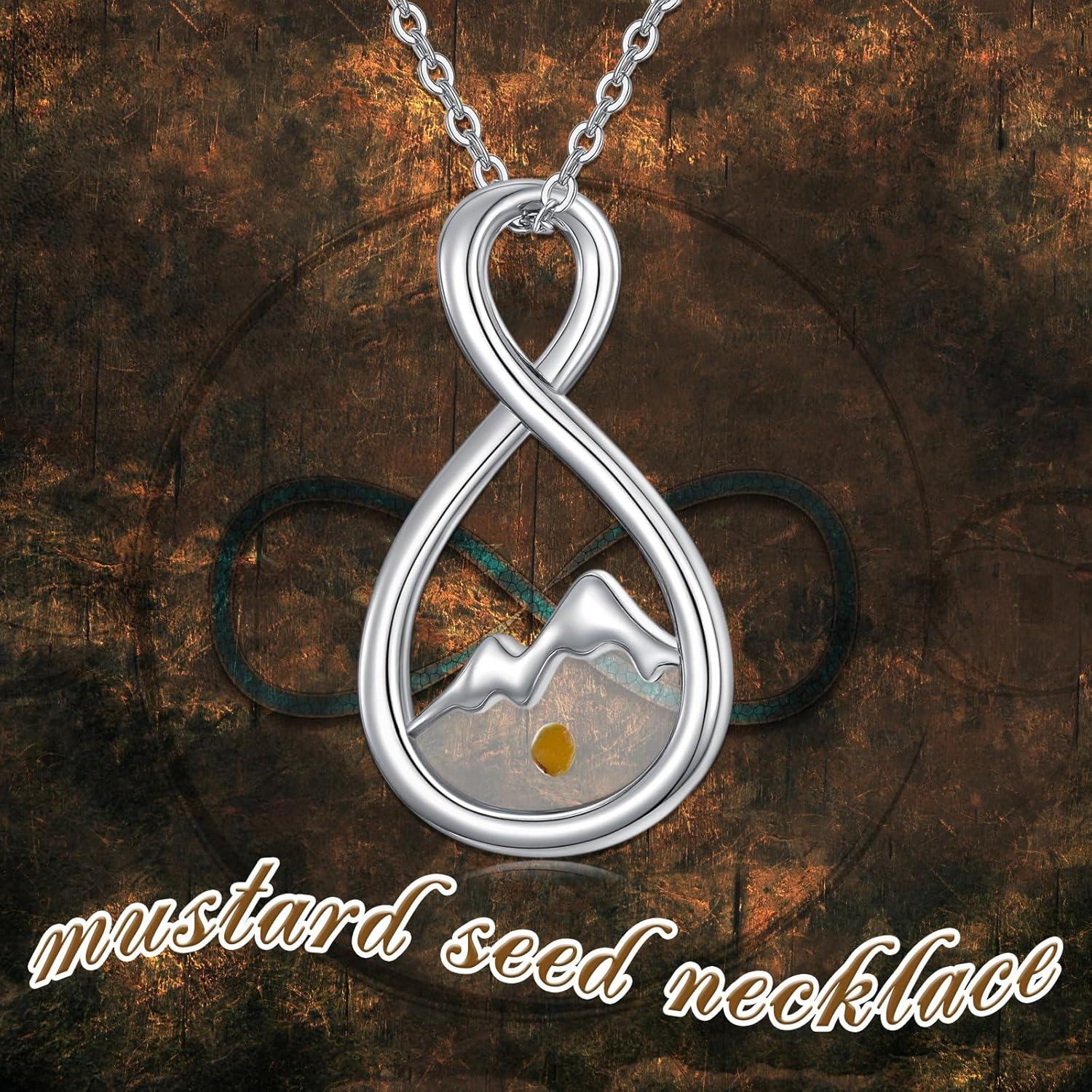 925 Sterling Silver Infinity Faith Moves Mountains Amber Pendant Necklace-0-4