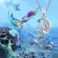 wholesale 925 Sterling Silver Mermaid Moon Heart Blue Crystal Pendant Necklace s for Women Girls-0-2