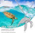 wholesale 925 Sterling Silver CZ Embellished Sea Turtle Charm Necklace with Extender Chain (14+3)-0-5
