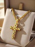 wholesale Gold 925 Sterling Silver Black Cubic Zirconia Cross Necklace Catholic Religious  for Men Women-0-1