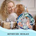 wholesale 925 Sterling Silver Round Blue Crystal Mother & Child Pendant with Pink Roses Necklaces Gifts for Women-0-2