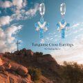 wholesale 925 Sterling Silver Turquoise Cross Drop Earrings Platinum Plated For Women-0-3