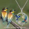 wholesale 925 Sterling Silver Enamel Hummingbirds Moon Flower Pendant Necklaces Gifts for Women Girls-0-5