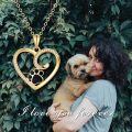 wholesale 14K Gold Real 14K Gold Dog Cat Paw Print Heart Pendant Necklace - Black Enamel & Cubic Zirconia Accents-0-5
