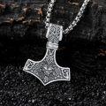 wholesale 925 Sterling Silver Wolf Head Mjolnir Pendant Thor's Hammer Necklace for Men Norse Viking -0-3